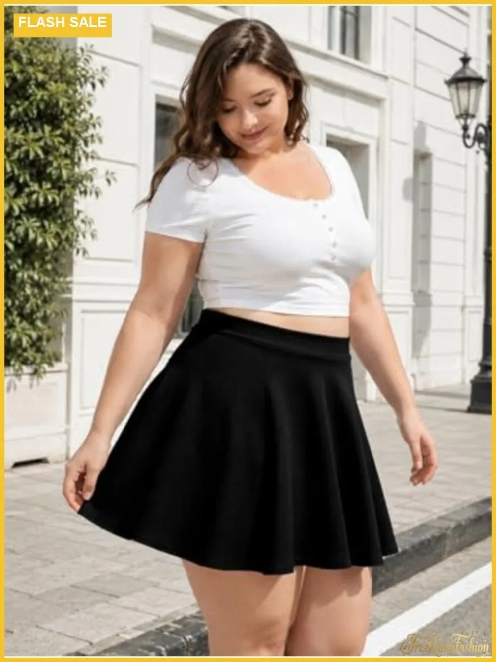 Plus Size High Waisted Stretchy Flowy Skater Mini Skirt